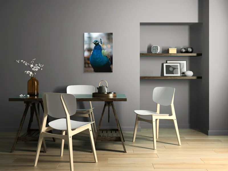 Tablou Canvas, "Păunul mândru în grădină regală", Bijuterie, Penaj, Regal, Albastru, Strălucire, Păun, Graţie, Natură., 50 x 70 cm – poza 5
