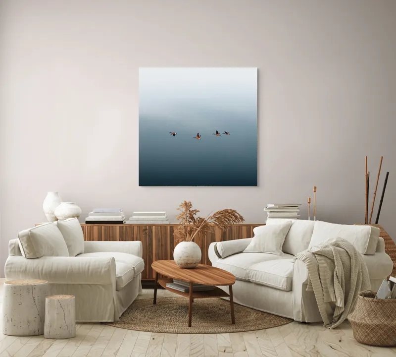 Tablou Canvas, "Dansul grațios al păsărilor în zbor", Păsări, Cer, Zbor, Liniște, Orizont, Libertate, 100 x 100 cm – poza 3