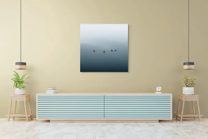 Tablou Canvas, "Dansul grațios al păsărilor în zbor", Păsări, Cer, Zbor, Liniște, Orizont, Libertate, 100 x 100 cm – poza 5