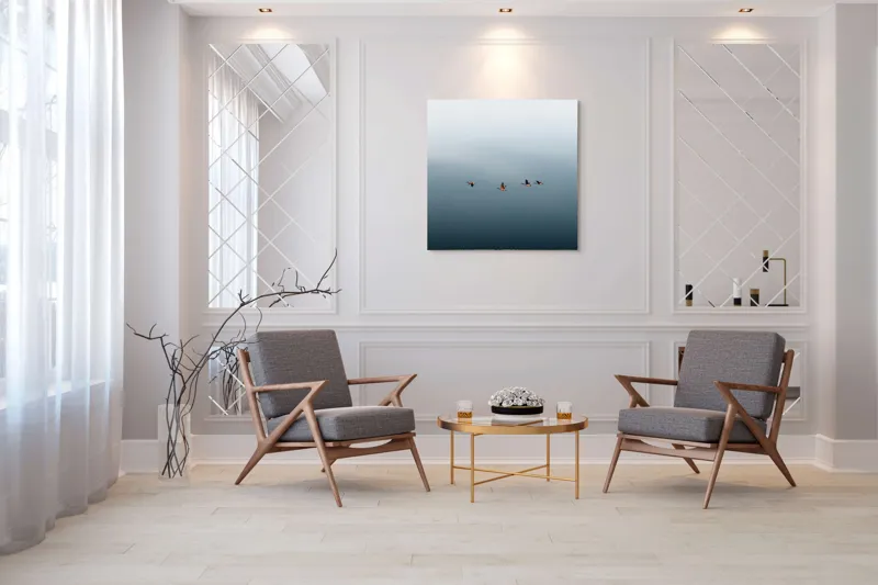 Tablou Canvas, "Dansul grațios al păsărilor în zbor", Păsări, Cer, Zbor, Liniște, Orizont, Libertate, 100 x 100 cm – poza 7