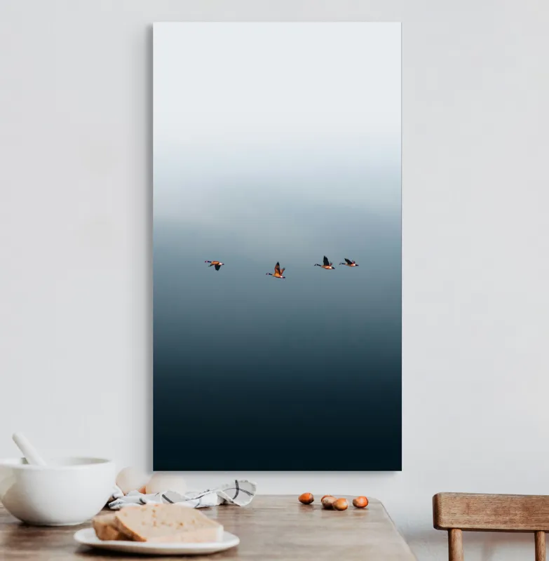 Tablou Canvas, "Dansul grațios al păsărilor în zbor", Păsări, Cer, Zbor, Liniște, Orizont, Libertate, 50 x 90 cm – poza 3