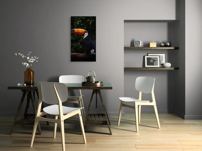Tablou Canvas, "Tucanul sub umbrele pădurii tropicale", Colorat, Exotism, Contrast, Natură, Vibrant, Spectaculos, Eleganță, Fascinant, Misterios, 50 x 90 cm – poza 4