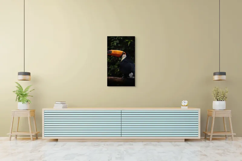 Tablou Canvas, "Tucanul sub umbrele pădurii tropicale", Colorat, Exotism, Contrast, Natură, Vibrant, Spectaculos, Eleganță, Fascinant, Misterios, 50 x 90 cm – poza 6