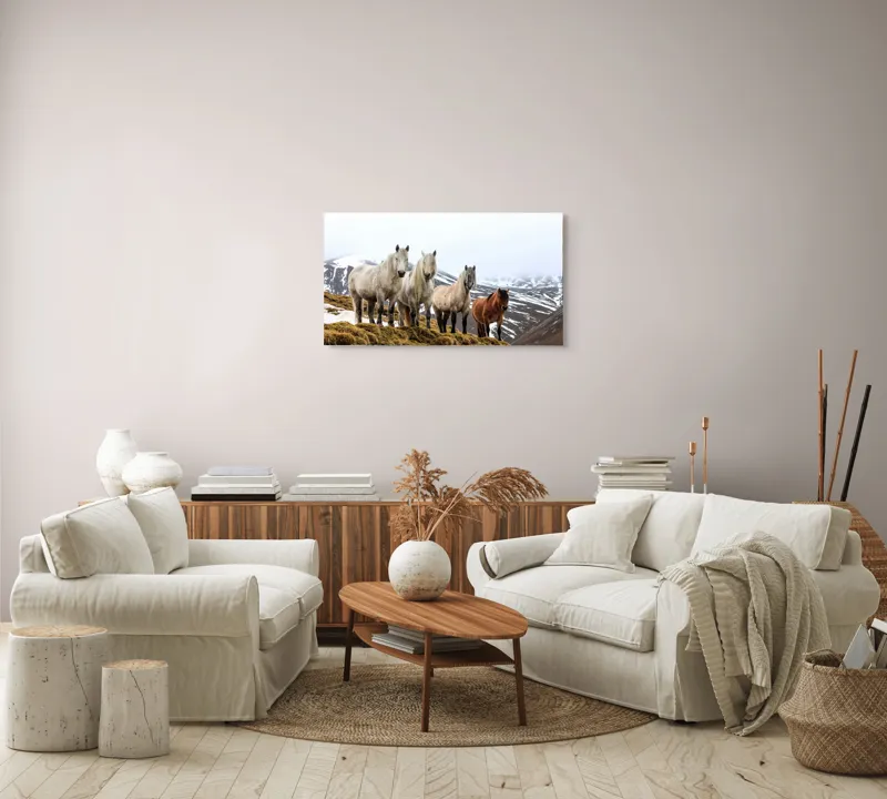 Tablou Canvas, "Cai sălbatici în munții înzăpeziți", 90 x 50 cm – poza 4