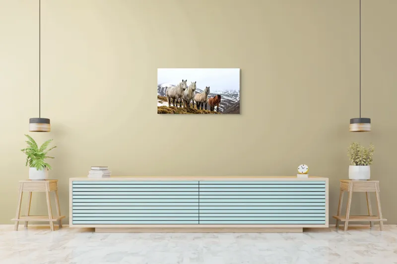 Tablou Canvas, "Cai sălbatici în munții înzăpeziți", 90 x 50 cm – poza 5