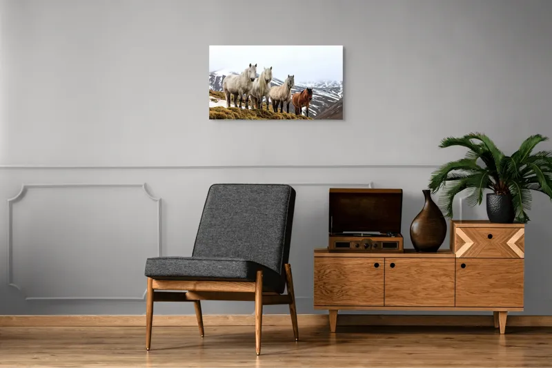 Tablou Canvas, "Cai sălbatici în munții înzăpeziți", 90 x 50 cm – poza 6