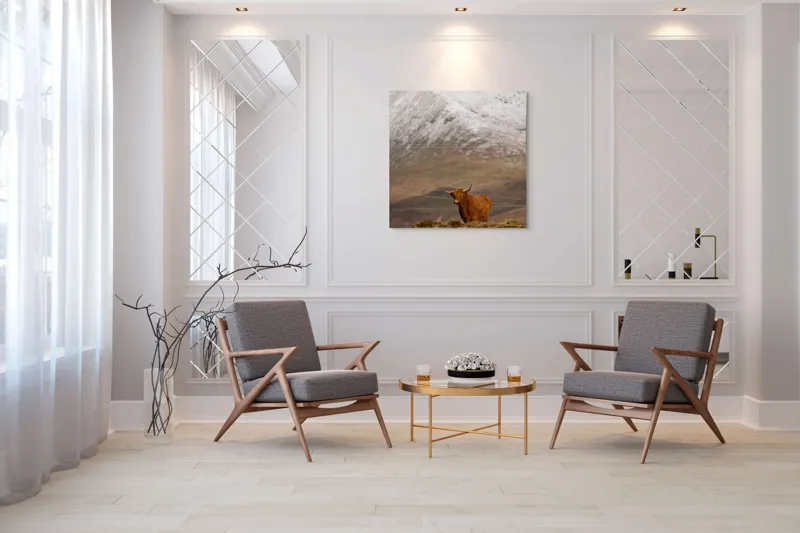 Tablou Canvas, "Văile munților și boul singuratic", Iubire, Libertate, Sălbăticie, Solitudine, Măreție, Natură, Pășune, Răceală, Liniște, Reflecție, 100 x 100 cm – poza 7