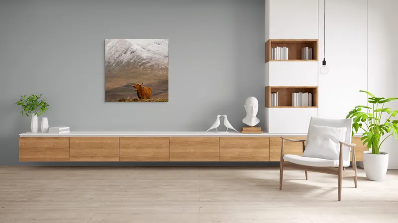 Tablou Canvas, "Văile munților și boul singuratic", Iubire, Libertate, Sălbăticie, Solitudine, Măreție, Natură, Pășune, Răceală, Liniște, Reflecție, 100 x 100 cm – poza 8