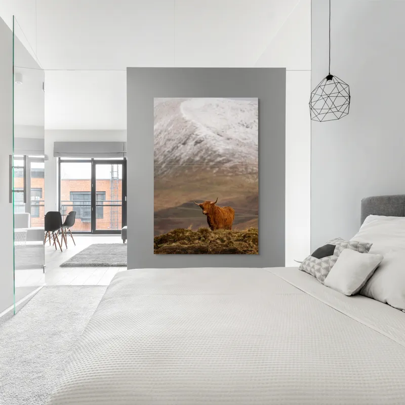 Tablou Canvas, "Văile munților și boul singuratic", Iubire, Libertate, Sălbăticie, Solitudine, Măreție, Natură, Pășune, Răceală, Liniște, Reflecție, 100 x 150 cm – poza 5
