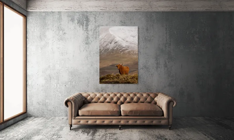 Tablou Canvas, "Văile munților și boul singuratic", Iubire, Libertate, Sălbăticie, Solitudine, Măreție, Natură, Pășune, Răceală, Liniște, Reflecție, 100 x 150 cm – poza 6