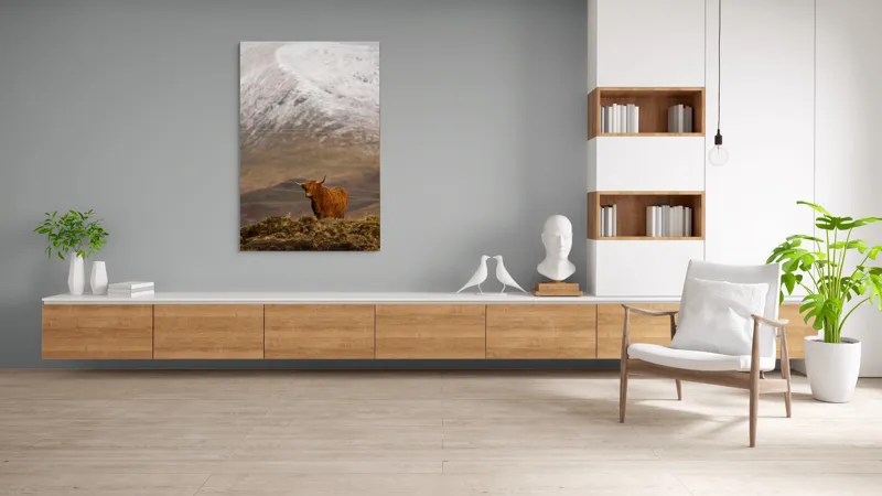 Tablou Canvas, "Văile munților și boul singuratic", Iubire, Libertate, Sălbăticie, Solitudine, Măreție, Natură, Pășune, Răceală, Liniște, Reflecție, 100 x 150 cm – poza 8