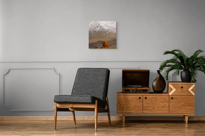 Tablou Canvas, "Văile munților și boul singuratic", Iubire, Libertate, Sălbăticie, Solitudine, Măreție, Natură, Pășune, Răceală, Liniște, Reflecție, 50 x 50 cm – poza 6