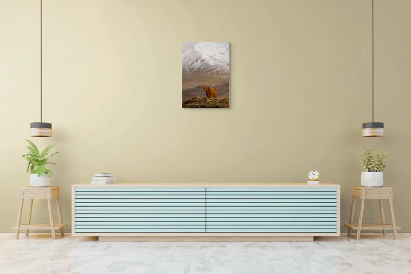 Tablou Canvas, "Văile munților și boul singuratic", Iubire, Libertate, Sălbăticie, Solitudine, Măreție, Natură, Pășune, Răceală, Liniște, Reflecție, 50 x 70 cm – poza 6