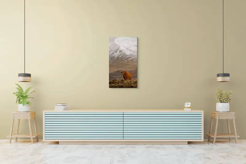 Tablou Canvas, "Văile munților și boul singuratic", Iubire, Libertate, Sălbăticie, Solitudine, Măreție, Natură, Pășune, Răceală, Liniște, Reflecție, 50 x 90 cm – poza 6