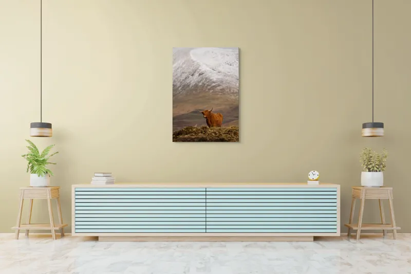Tablou Canvas, "Văile munților și boul singuratic", Iubire, Libertate, Sălbăticie, Solitudine, Măreție, Natură, Pășune, Răceală, Liniște, Reflecție, 70 x 100 cm – poza 5