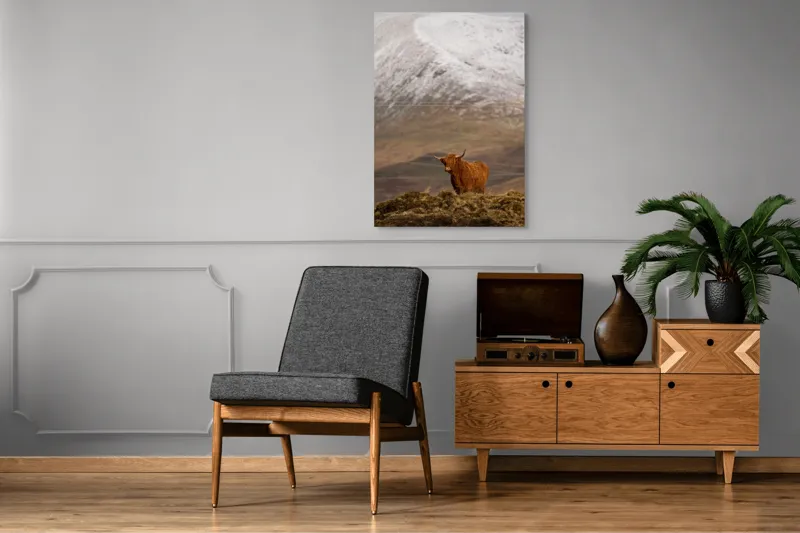Tablou Canvas, "Văile munților și boul singuratic", Iubire, Libertate, Sălbăticie, Solitudine, Măreție, Natură, Pășune, Răceală, Liniște, Reflecție, 70 x 100 cm – poza 6