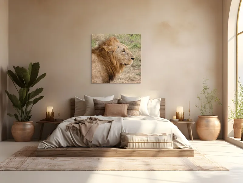 Tablou Canvas, "Regele savanei privind orizontul", Leu, Mândru, Impunător, Seren, Regal, Natură, Sălbatic, Puternic, Neînfricat, Magnific, 100 x 100 cm – poza 4