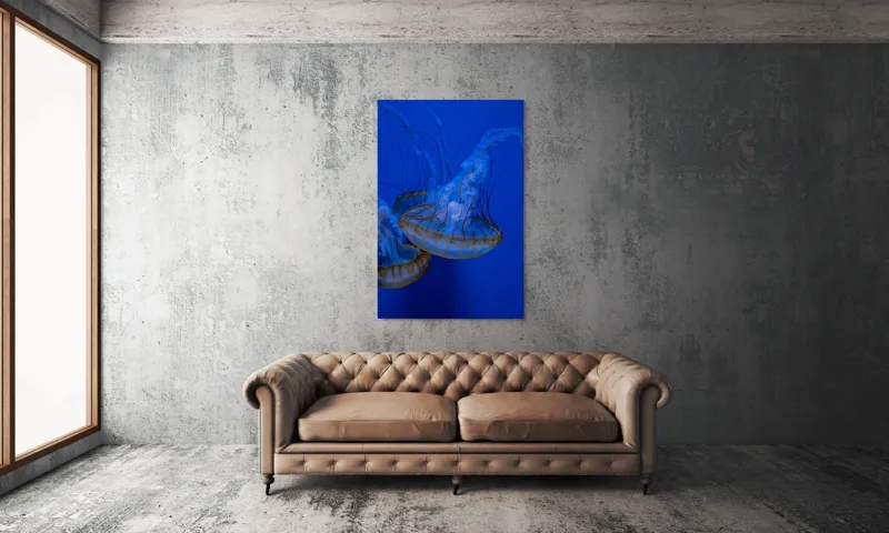 Tablou Canvas, "Dansul meduzelor subacvatice albastre", Meduze, Albastru, Luminos, Eleganță, Acvatic, Delicat, Natură, Ocean, 100 x 150 cm – poza 6