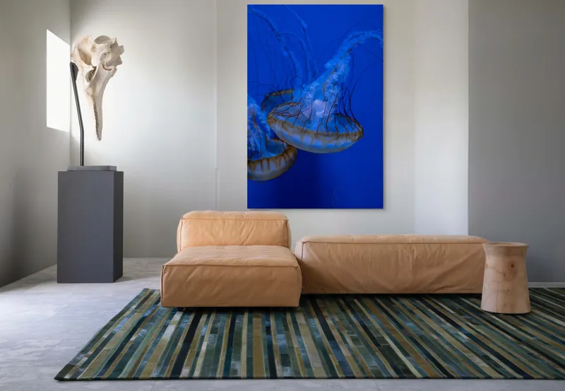 Tablou Canvas, "Dansul meduzelor subacvatice albastre", Meduze, Albastru, Luminos, Eleganță, Acvatic, Delicat, Natură, Ocean, 100 x 150 cm – poza 7