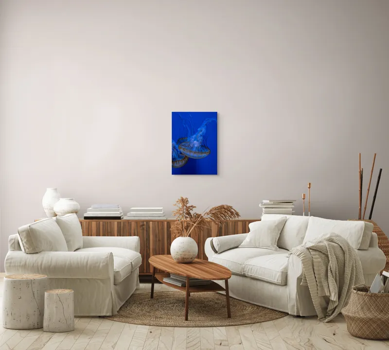 Tablou Canvas, "Dansul meduzelor subacvatice albastre", Meduze, Albastru, Luminos, Eleganță, Acvatic, Delicat, Natură, Ocean, 39 x 54 cm – poza 5