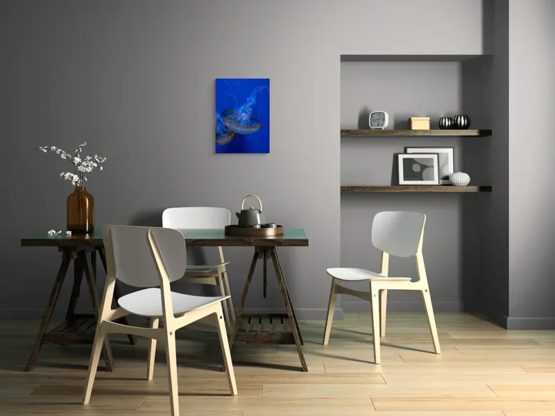 Tablou Canvas, "Dansul meduzelor subacvatice albastre", Meduze, Albastru, Luminos, Eleganță, Acvatic, Delicat, Natură, Ocean, 39 x 54 cm – poza 7