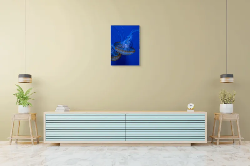 Tablou Canvas, "Dansul meduzelor subacvatice albastre", Meduze, Albastru, Luminos, Eleganță, Acvatic, Delicat, Natură, Ocean, 50 x 70 cm – poza 6