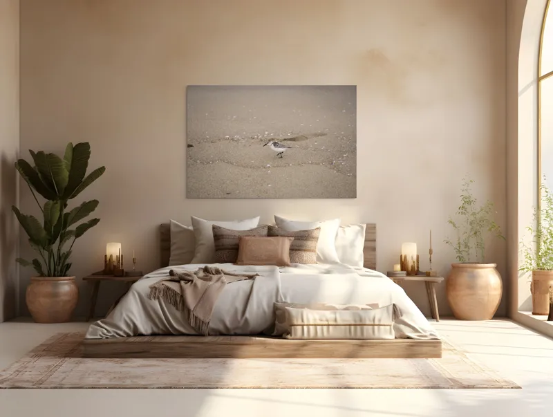 Tablou Canvas, "Păsărilă pe țărmul nisipos al mării", Nisip, Pasăre, Drum, Cochilii, Liniște, Natură, Plajă, Păsări., 150 x 100 cm – poza 4