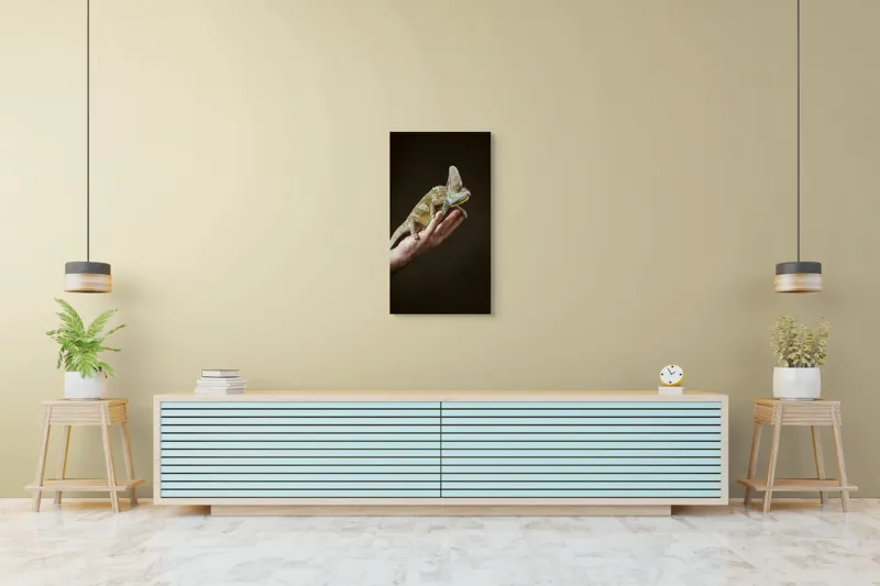 Tablou Canvas, "Cameleon pe mâna unui om", 50 x 90 cm – poza 6