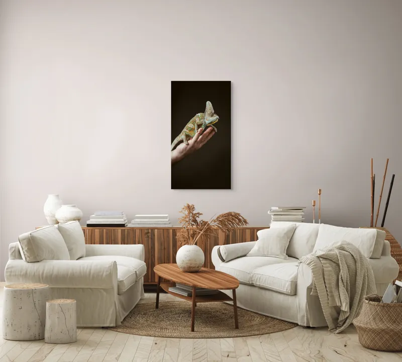 Tablou Canvas, "Cameleon pe mâna unui om", 50 x 90 cm – poza 7