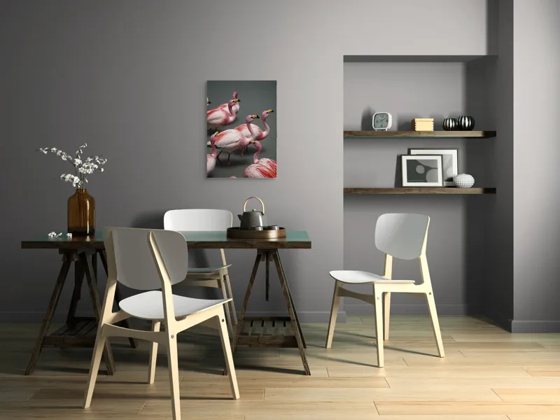 Tablou Canvas, "Dansul grațios al flamingourilor roz", Flamingo, Roz, Aglomerare, Apă, Elegant, Grațios, Exuberant, Seren, Păsări, Strălucitor, 50 x 70 cm – poza 5