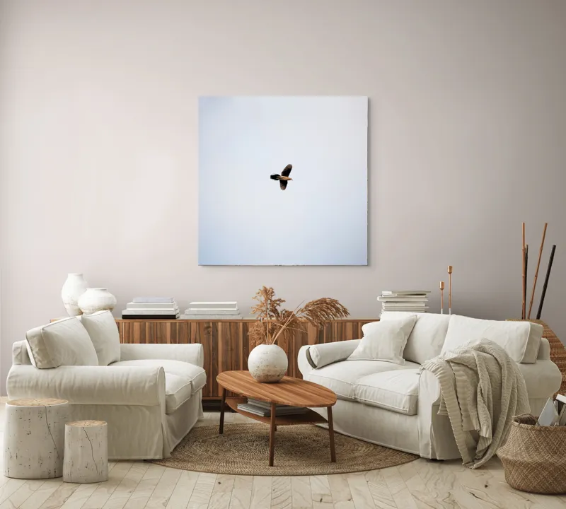 Tablou Canvas, "Pasărea în zbor spre zare", Pasăre, Cer, Vedere, Zbor, Aripi, Singurătate, Liniște, Înalțime, 100 x 100 cm – poza 3