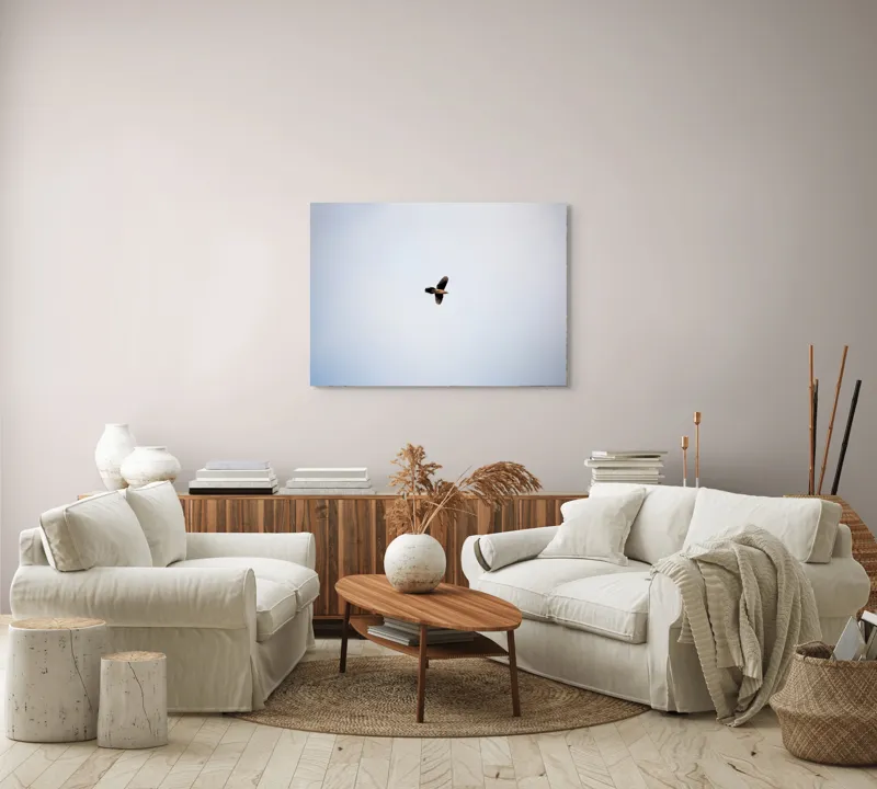 Tablou Canvas, "Pasărea în zbor spre zare", Pasăre, Cer, Vedere, Zbor, Aripi, Singurătate, Liniște, Înalțime, 100 x 70 cm – poza 3