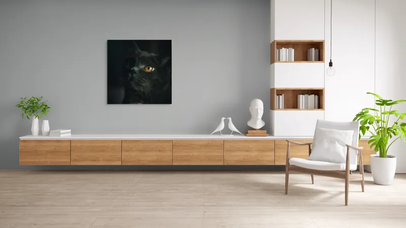 Tablou Canvas, "Privirea enigmatică a pisicii negre", Mister, Eleganță, Privire, Pisică, Întuneric, Blană, Ochii, Misterios, 100 x 100 cm – poza 8