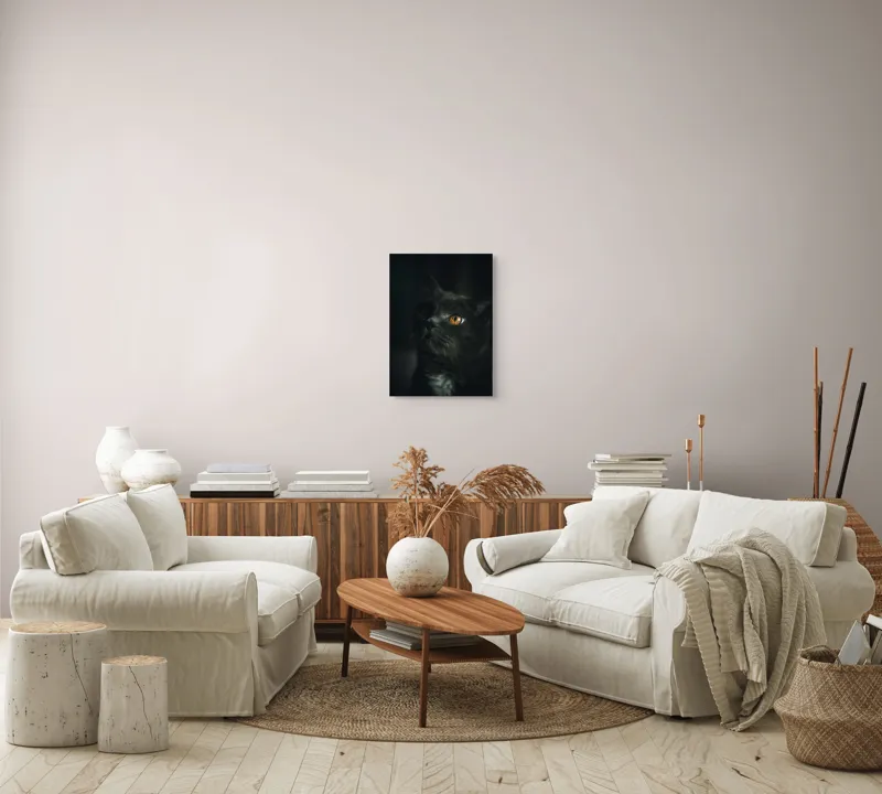 Tablou Canvas, "Privirea enigmatică a pisicii negre", Mister, Eleganță, Privire, Pisică, Întuneric, Blană, Ochii, Misterios, 39 x 54 cm – poza 5