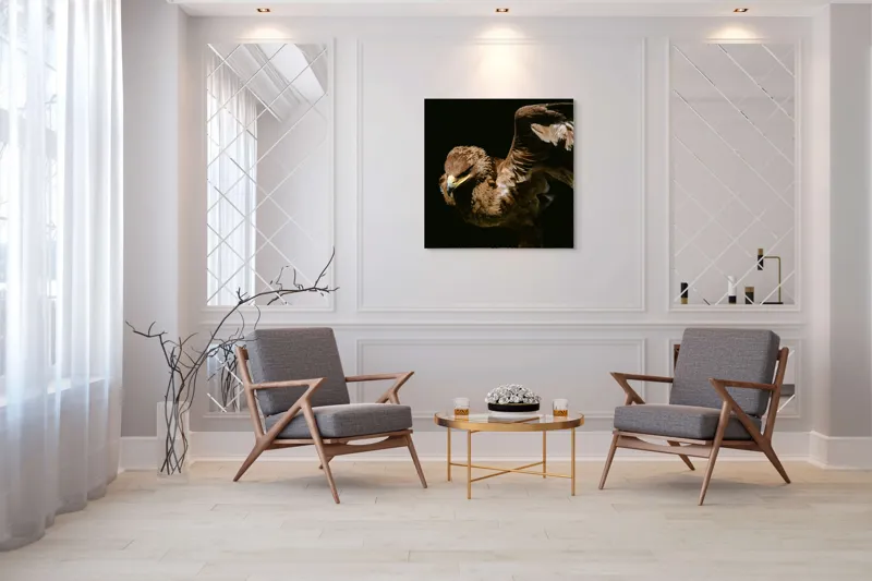 Tablou Canvas, "Vultur în zbor majestuos spre cer", Vultur, Aripi, Penaj, Contrast, Majestuos, Întuneric, Lupător, Zbor, Forță, Pradă, 100 x 100 cm – poza 7