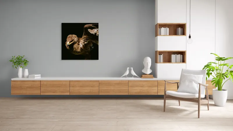 Tablou Canvas, "Vultur în zbor majestuos spre cer", Vultur, Aripi, Penaj, Contrast, Majestuos, Întuneric, Lupător, Zbor, Forță, Pradă, 100 x 100 cm – poza 8