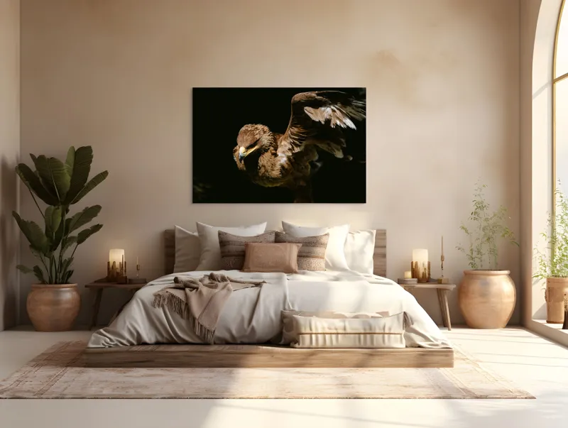 Tablou Canvas, "Vultur în zbor majestuos spre cer", Vultur, Aripi, Penaj, Contrast, Majestuos, Întuneric, Lupător, Zbor, Forță, Pradă, 150 x 100 cm – poza 4
