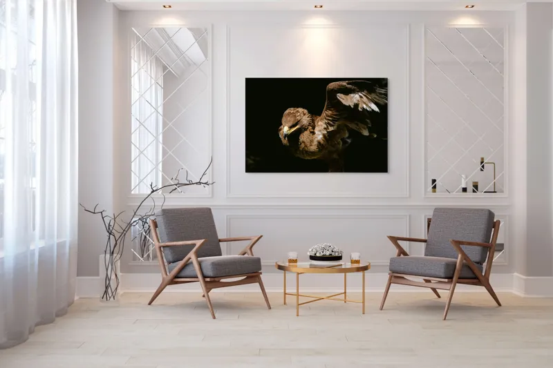 Tablou Canvas, "Vultur în zbor majestuos spre cer", Vultur, Aripi, Penaj, Contrast, Majestuos, Întuneric, Lupător, Zbor, Forță, Pradă, 150 x 100 cm – poza 7