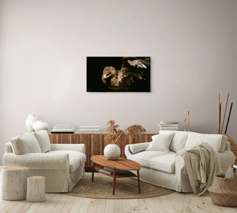 Tablou Canvas, "Vultur în zbor majestuos spre cer", Vultur, Aripi, Penaj, Contrast, Majestuos, Întuneric, Lupător, Zbor, Forță, Pradă, 90 x 50 cm – poza 4