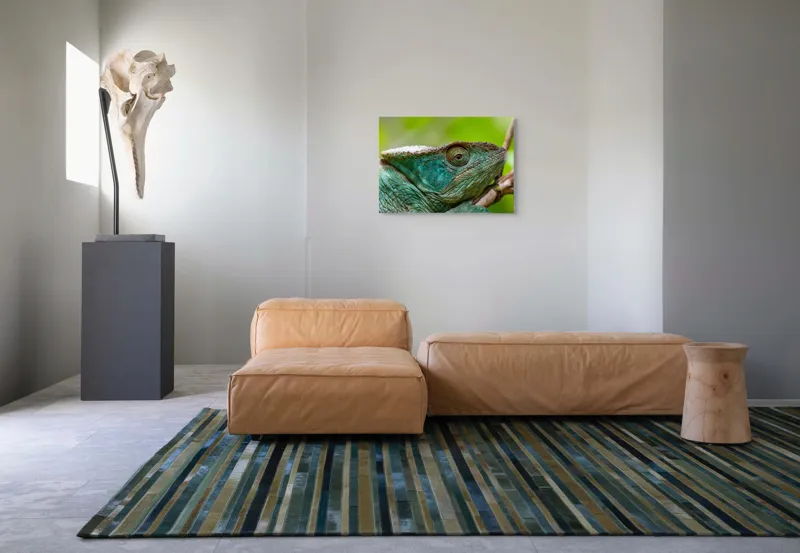 Tablou Canvas, "Cameleonul în culorile naturii vibrante", Schimbare, Culoare, Adaptabilitate, Natură, Detalii, Verde, Textură, Solzi, Obiectiv, Calm, Liniște, 70 x 50 cm – poza 8