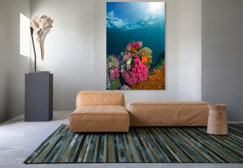 Tablou Canvas, "Raiul subacvatic al recifurilor de corali", Spectacol, Subacvatic, Culoare, Corali, Pește, Soare, Razele, Apă, Strălucire, Frumusețe., 100 x 150 cm – poza 7