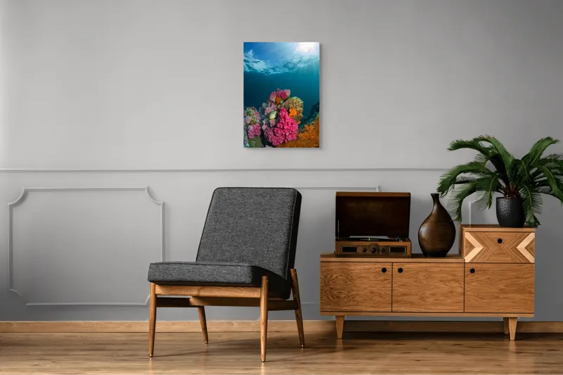 Tablou Canvas, "Raiul subacvatic al recifurilor de corali", Spectacol, Subacvatic, Culoare, Corali, Pește, Soare, Razele, Apă, Strălucire, Frumusețe., 50 x 70 cm – poza 8