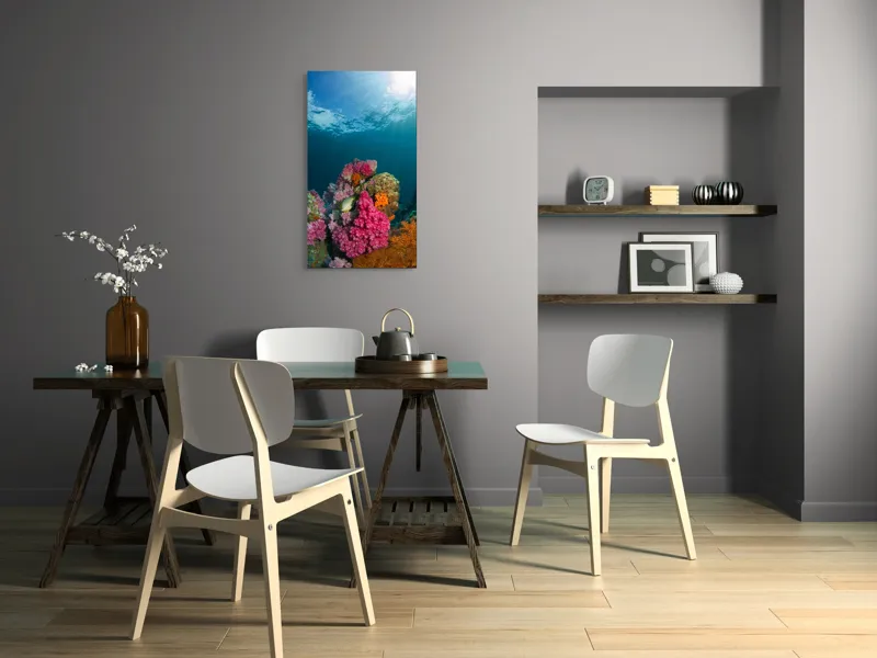 Tablou Canvas, "Raiul subacvatic al recifurilor de corali", Spectacol, Subacvatic, Culoare, Corali, Pește, Soare, Razele, Apă, Strălucire, Frumusețe., 50 x 90 cm – poza 4