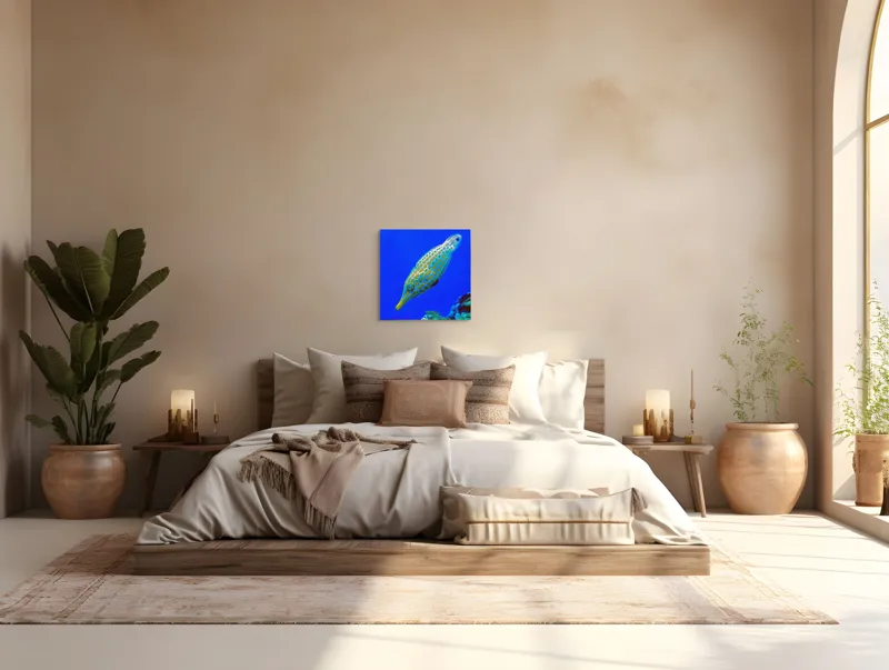 Tablou Canvas, "Peștișorul viu colorat din adâncuri", Pește, Ocean, Albastru, Portocaliu, Acvatic, Exotic, Vibrant, Colorat, Muzeu, Marine., 50 x 50 cm – poza 5
