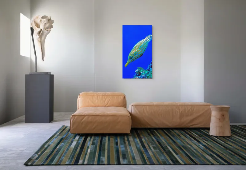 Tablou Canvas, "Peștișorul viu colorat din adâncuri", Pește, Ocean, Albastru, Portocaliu, Acvatic, Exotic, Vibrant, Colorat, Muzeu, Marine., 50 x 90 cm – poza 5