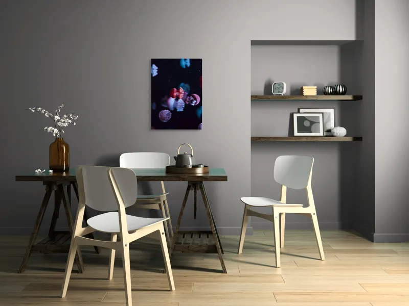 Tablou Canvas, "Dansul meduzelor sub acvariul nocturn", Meduze, Luminiscente, Dansatoare, Acvatice, Misterioase, Grațioase, Colorate, Plutitoare, 50 x 70 cm – poza 5