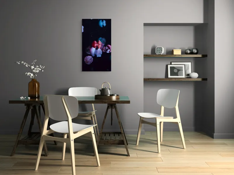 Tablou Canvas, "Dansul meduzelor sub acvariul nocturn", Meduze, Luminiscente, Dansatoare, Acvatice, Misterioase, Grațioase, Colorate, Plutitoare, 50 x 90 cm – poza 4