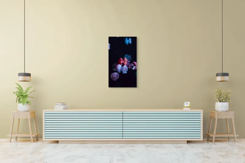 Tablou Canvas, "Dansul meduzelor sub acvariul nocturn", Meduze, Luminiscente, Dansatoare, Acvatice, Misterioase, Grațioase, Colorate, Plutitoare, 50 x 90 cm – poza 6