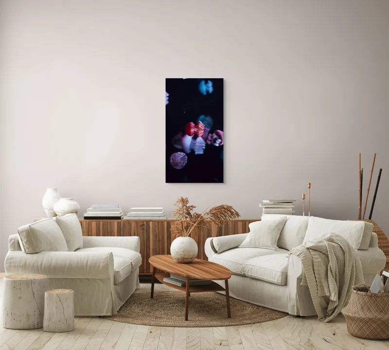 Tablou Canvas, "Dansul meduzelor sub acvariul nocturn", Meduze, Luminiscente, Dansatoare, Acvatice, Misterioase, Grațioase, Colorate, Plutitoare, 50 x 90 cm – poza 7
