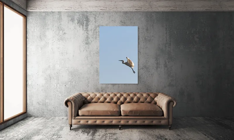 Tablou Canvas, "Egretul zburând sub cer senin", Pasăre, Zbor, Cer, Lumină, Libertate, Aripi, Serenitate, 100 x 150 cm – poza 6